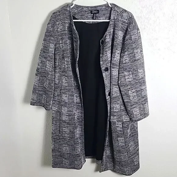 Jones New York Gray & White Tweed Coat, Size XL - Picture 4 of 14